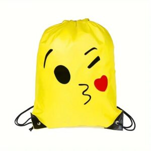 Gele Emoji gymtas van polyester met een vrolijk emoji-design, geschikt voor volwassenen, unisex, 39 cm hoog, 30 cm breed, 10 liter inhoud, lichtgewicht (90 g), zonder laptopvak.
