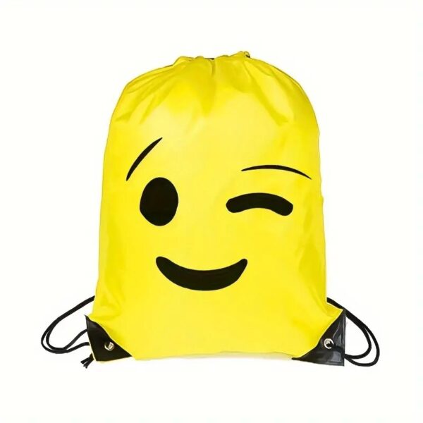 Gele Emoji gymtas van polyester met een vrolijk emoji-design, geschikt voor volwassenen, unisex, 39 cm hoog, 30 cm breed, 10 liter inhoud, lichtgewicht (90 g), zonder laptopvak.