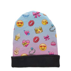 Een trendy Emoji Muts in blauw, roze en zwart - perfect voor wintersportliefhebsters! 🎿❄️