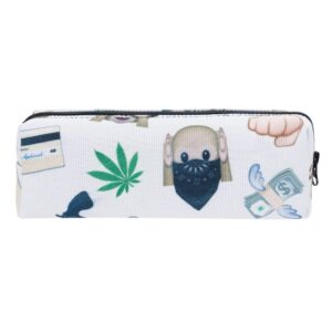 "Een uniek etui met een achtergrond van subtiel gebladerte, met daarop één emoji-gangster in volledige stijl. Voeg wat speelse ondeugendheid toe aan je dagelijkse benodigdheden met dit charmante accessoire!"