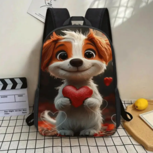 hond met een hartje rugzak met een inhoud van 20 liter en een schattige, liefdevolle print. deze rugzak toont een lieve hond omringd door hartjes, perfect voor kinderen en dierenliefhebbers die hun passie voor viervoeters willen laten zien. de ruime binnenkant biedt voldoende ruimte voor schoolspullen, lunch en accessoires, terwijl de verstelbare, gewatteerde schouderbanden zorgen voor extra draagcomfort. gemaakt van lichtgewicht en duurzaam materiaal, ideaal voor dagelijks gebruik, school of uitstapjes. de hoogwaardige print blijft lang mooi en vervaagt niet, waardoor deze tas een geweldige keuze is voor jongens en meisjes die dol zijn op honden en een vrolijke uitstraling.