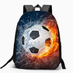 stoere voetbal rugzak met een inhoud van 15 liter, perfect voor jonge voetballiefhebbers en sportieve kids. het ontwerp toont een realistische voetbal omringd door vurige vlammen en spattend water, wat zorgt voor een krachtig en dynamisch effect. deze lichtgewicht rugzak is ideaal voor school, sport of vrije tijd en beschikt over comfortabele verstelbare schouderbanden en een ruim hoofdvak met ritssluiting. gemaakt van duurzaam materiaal dat lang meegaat en gemakkelijk schoon te maken is. een echte eyecatcher voor kinderen die van voetbal houden!